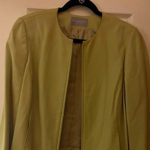 Leather green waist jacket by Liz Claiborne. Shoulder pads with zipper.